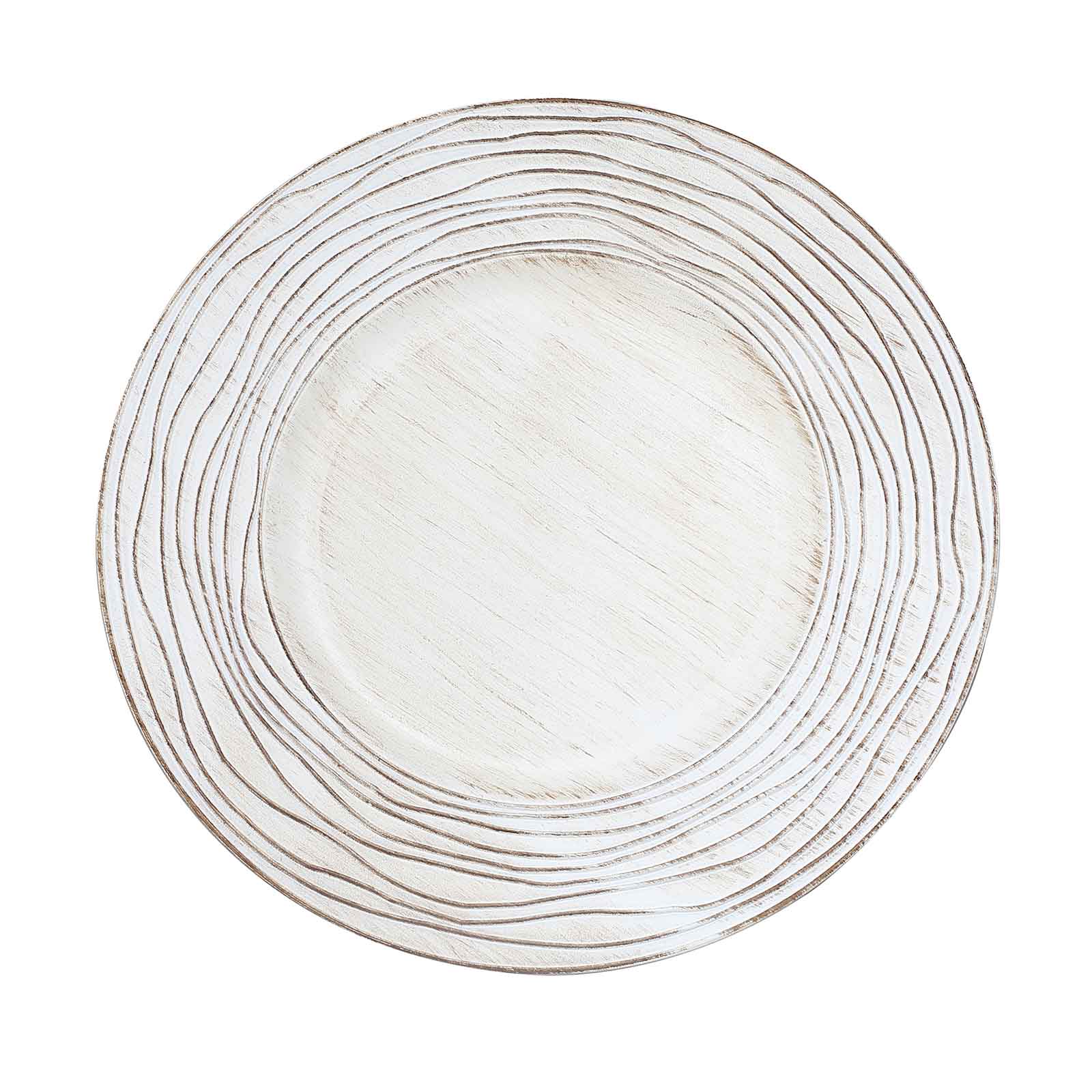 6-Pack Faux Wood Charger Plates 13" Round White Washed Rose Embossed Rim - Disposable Plastic Charger Tableware