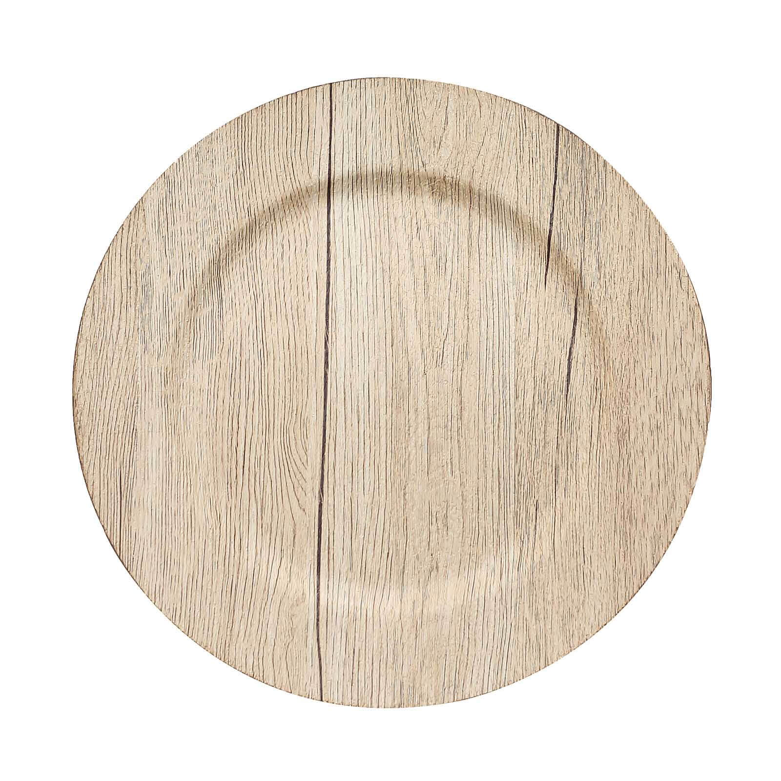6-Pack Plastic Charger Plates 13" Round Natural with Faux Wood Finish - Rustic Boho Chic Dinner Party Charger Tableware
